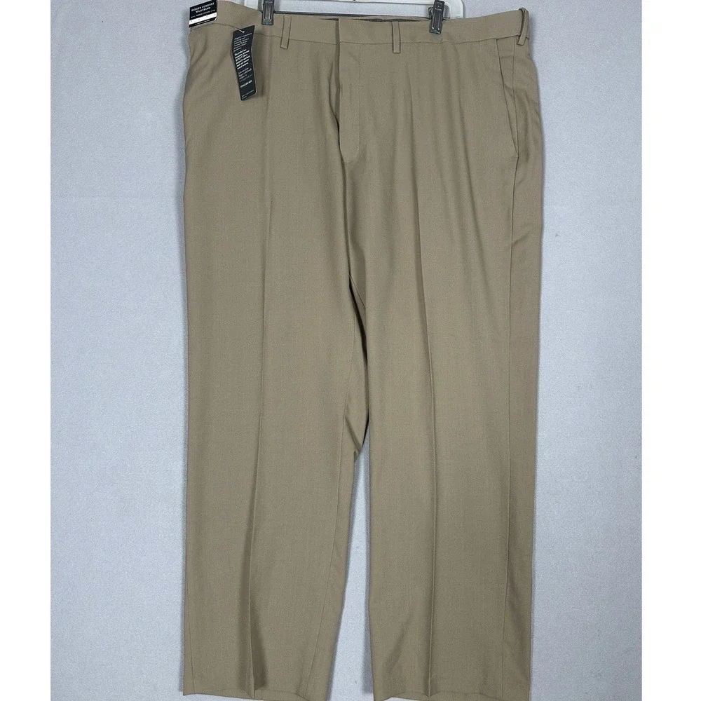 NEW Haggar Pants Mens Mens 42X29 Tan Premium Comfort Dress Classic Fit Stretch